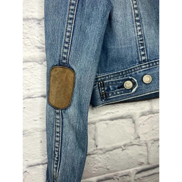 Old Navy Denim Jacket Womens S Distressed with elbow patch - Picture 7 of 9